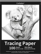 Crehatos 8.5" x 11" Tracing Paper, Translucent Tracing Pad, 100 Sheets 38lb/60gs