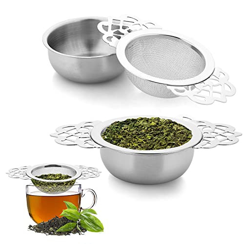 2-Pack Stainless Steel Fine Mesh Tea Strainers with Bowl for Loose Leaf