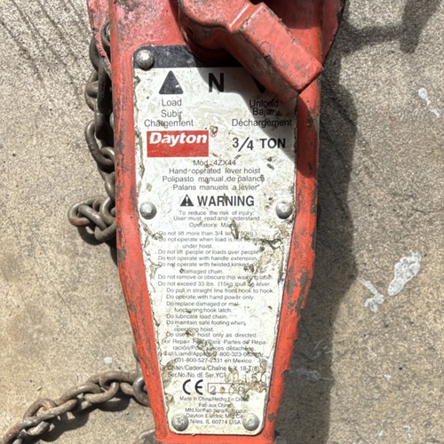 Dayton 4ZX44 3/4 Ton Hand-Operated Lever Hoist Heavy Duty Industrial Manual Lift