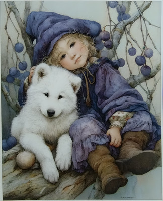 8x10 Little Girl and a Dog Art Print - 489444117
