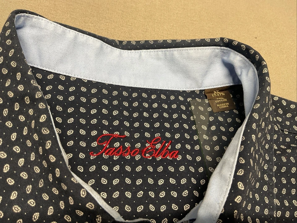 Camisa Tasso Elba Hombre XL 17-17 1/2 Azul Marino Mini Cachemira Manga Larga Abotonada Foto 2 de 4
