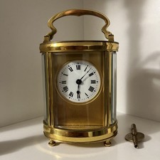 Kutschenuhr, franz&ouml;sisch oval, 8 Tage, Messing mechanisch, Schl&uuml;ssel, voll funktionsf&auml;hig