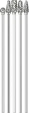 5Pcs Long Carbide Burr Set 1/8" Shank Total L 4.4" Small, Silver Grey 