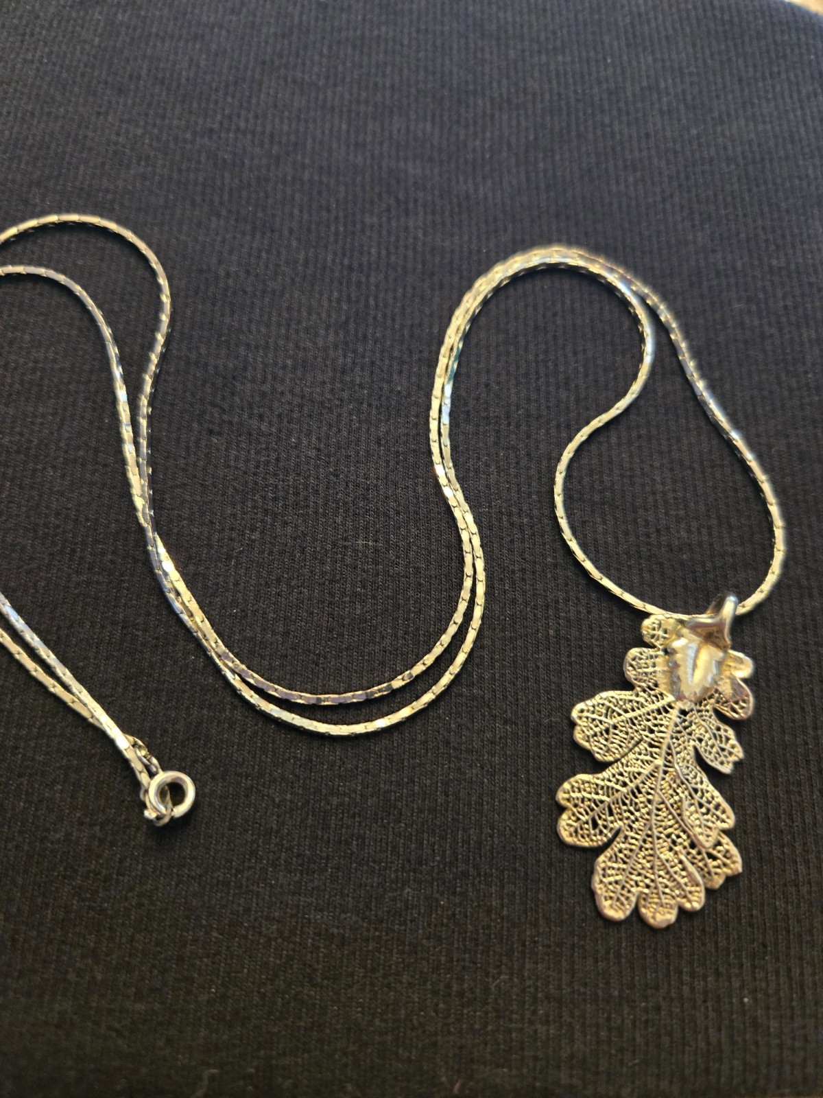 SILVER DIPPED REAL OAK LEAF PENDANT - image 3