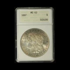 1887 $1 Morgan Silver Dollar ANACS MS63 Soapbox No Barcode- Free Shipping USA
