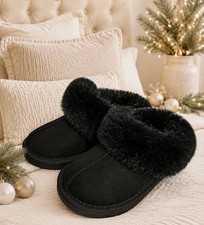 NWT Cat  Jack  - Black/Piper Faux Fur Cuff Scuff Slippers - Toddler Size 6.