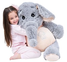 39" Giant Elephant Stuffed Animal, Super Soft, ZipperFree Plush