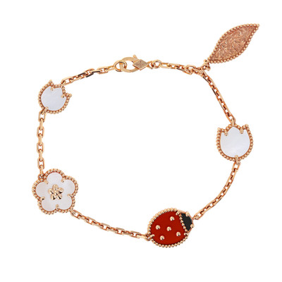 Van Cleef & Arpels Bettelarmband 18 Karat Roségold Karneol Onyx MOP Glück Frühling