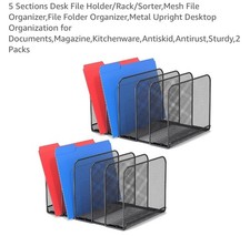 Two 5 Sections Desk File Holder/Rack/Sorter,Mesh File Organizer