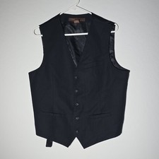 Perry Ellis Men's Formal Vest Black M Solid 70 Polyester 30 Rayon Back Panel