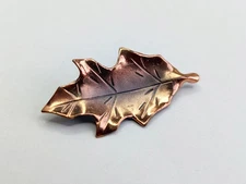 Vintage Stuart NYE Designer Signed Hand Wrought Copper Oak Leaf 2.25" Pin Brooch
