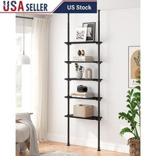 Adjustable Tension Mount Bookshelf 5 Tiers Metal Wood Space Saving Design New