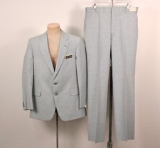 Men's VTG NOS 70s Light Blue Leisure Suit Sz Large 42 1970s Polyester Disco 2 PC