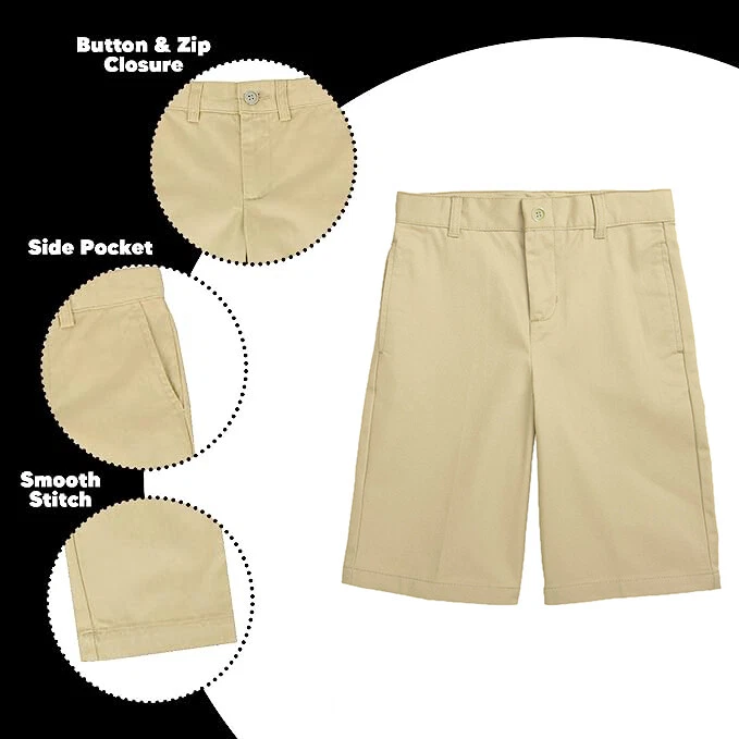 Pantalones cortos de uniforme escolar chino de sarga frontal plano para niños grandes niños pequeños envío gratuito Foto 2 de 3
