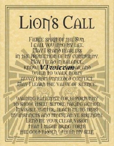 Lion Totem Parchment Poster ~ Wiccan Pagan Book of Shadows FREE BONUS LOOK!  - Afbeelding 1 van 1
