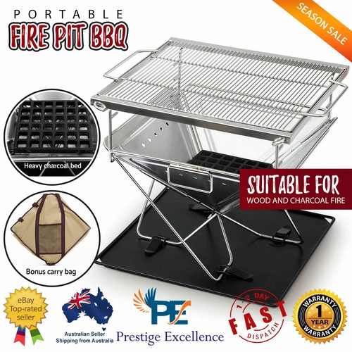 Grillz Camping Fire Pit BBQ Portable Folding Stainless Steel Stove