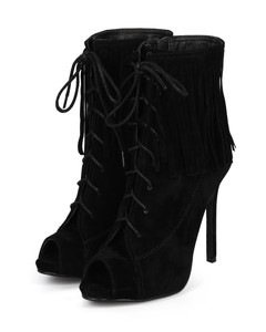 black lace up stiletto booties