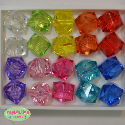 20mm Mixed Color Clear Cube Acrylic Bubble Bubblegum Beads Lot 20 pc Chunky 