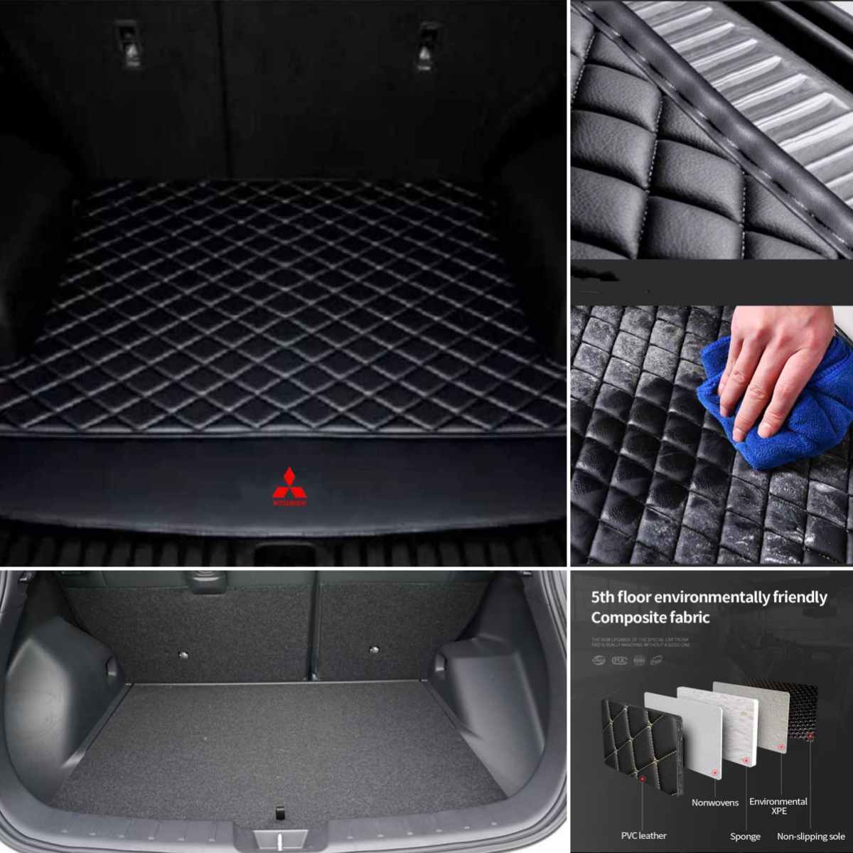 Custom Fit Mitsubishi Trunk Mats - PU Leather Waterproof Auto Rugs