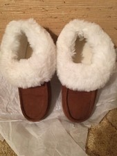Women's Charter Club Chestnut Brown Faux Fur Trim In/Outdoor Boot Slipper Large