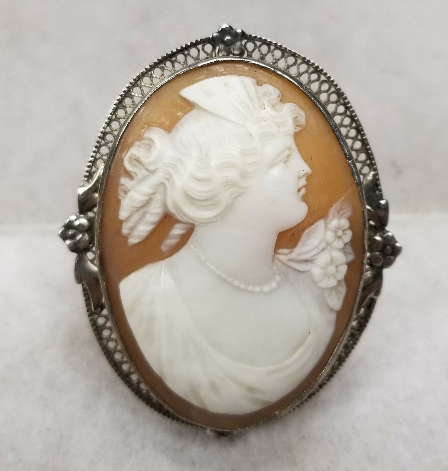 Antique Sterling Silver MOunted Carved Shell Cameo Pendant Pin Brooch ...