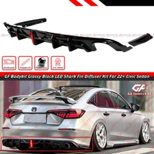 FOR 22-26 HONDA CIVIC SEDAN GF BODYKIT GLOSS BLACK LED REAR BUMPER DIFFUSER KIT