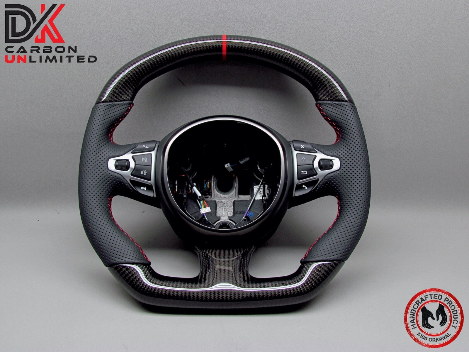 Aston Martin DBS DB11 Vantage Red Ring Perforated Gloss Carbon Steering Wheel v1