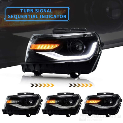VLAND Headlights w/RGB DRL + LED Bulbs For 2014 2015 Camaro LS LT