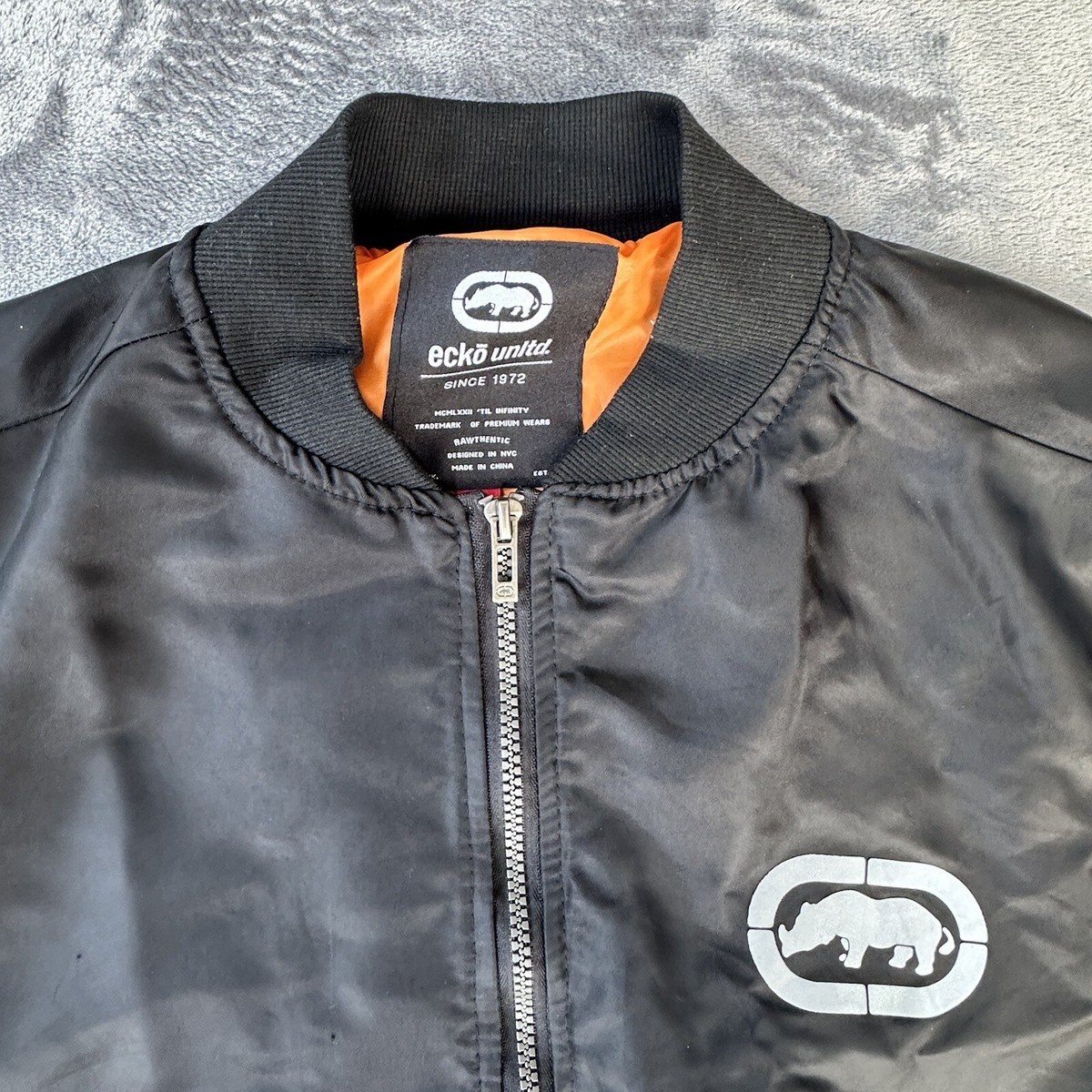 Ecko Unltd Bomber Jacket Mens Small Black Urban Street Wear