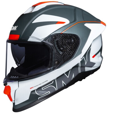 SMK Titan PFT Motorcycle Helmet - Firefly Grey/White/Red (Matte)