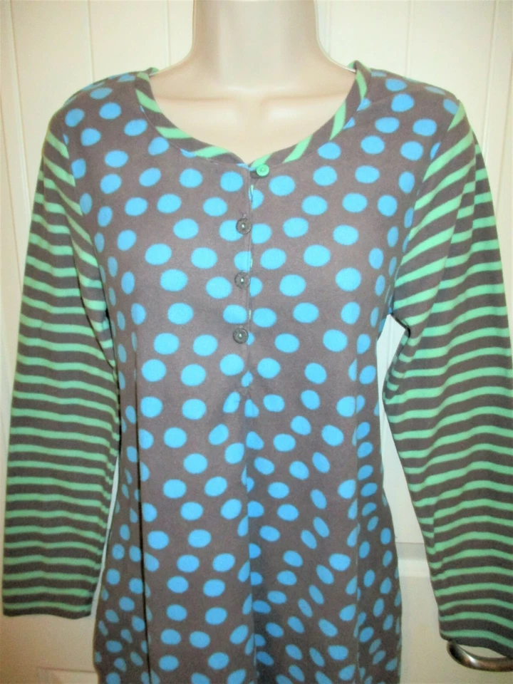 Camisón polar a lunares gris/azul HUE con rayas verdes Slv, botones, bolsillos, M Foto 2 de 4