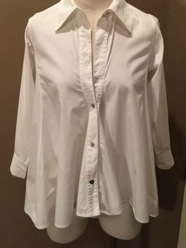 Kaufmanfranco M Quiet Luxury White Cotton Blouse Top W 3/4 Sleeves - Picture 3 of 4