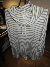 Women Cresent Drive Green/White Striped Cowl Neck  Long Sleeve Sweater Top 3 NWT