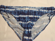 XL Blue Print Swim Panty Adjustable Side Ties Swimsuit Bottom NWT Front Lined