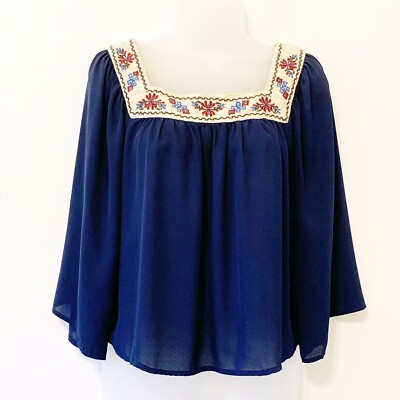 Flying Tomato Small Blue Square Neck Embroidered Lace Crop Top Blouse Women | eBay