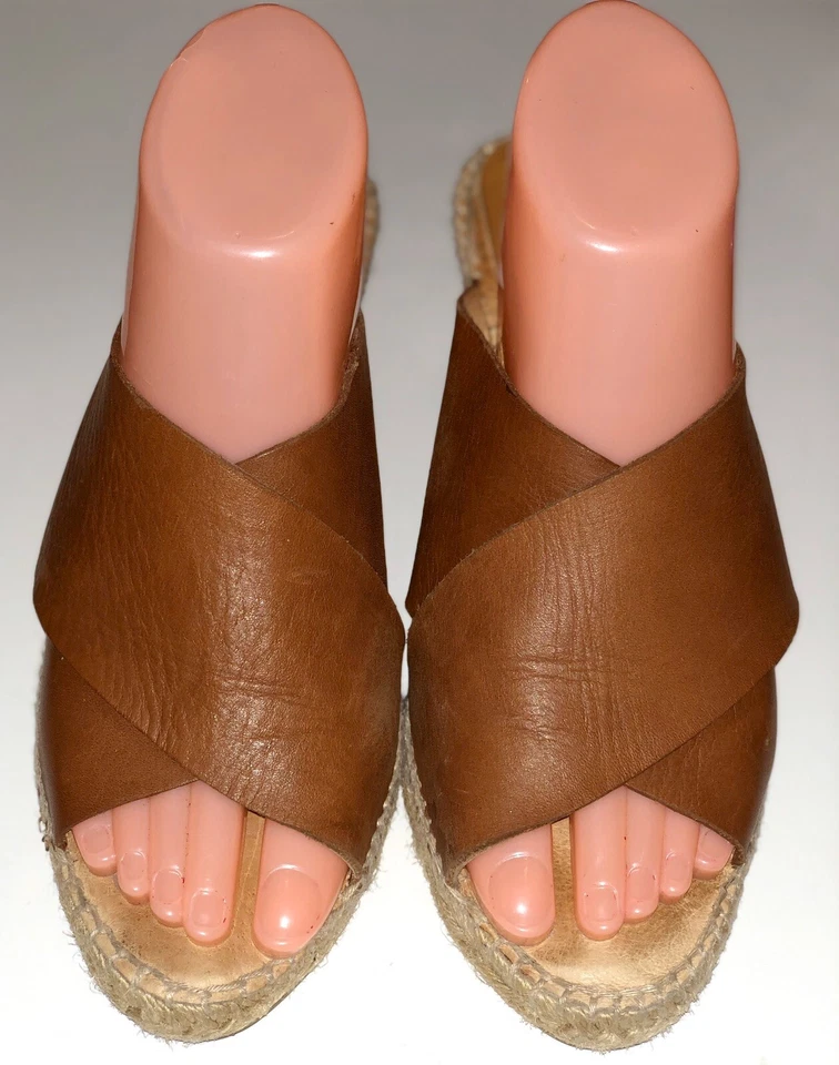 TACONES CUÑA YUTE CUERO MARRÓN KANNA UE 39 DIAPOSITIVAS CORREA CRUZADA Foto 2 de 4