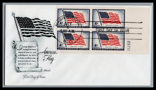 US FDC # 1094 4c Flag, May It Wave Plate Block Artmaster 25711 LR 1957, 9L252
