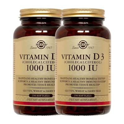 2x Solgar Vitamin D3 Cholecalciferol 1000 IU Softgels 250