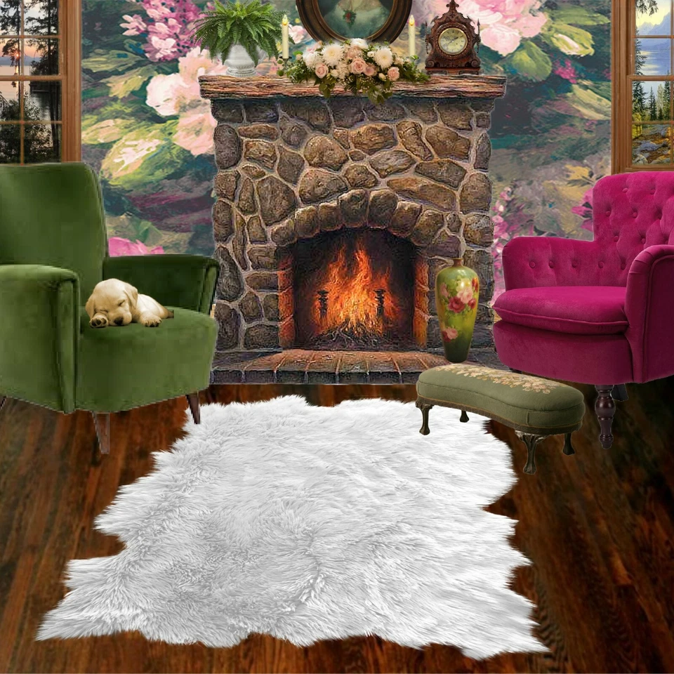 White Shag Rug - Shaggy Faux Fur - Random Shape Polar Bear - Sheepskin Throw - Image 3 of 4