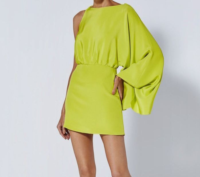 Alexis Women's Green Wesley One-shoulder Long-Sleeve Mini A-Line Dress Size XL