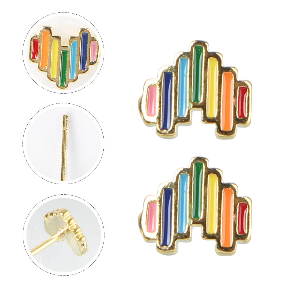 Rainbow Heart Stud Earrings Pumpkin Studs Sleeper Hoop Gold Plated