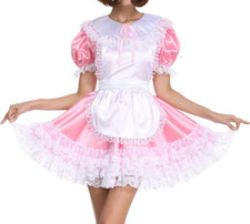 French Sissy maid Girl lockable Pink Satin dress cosplay costumes Tailor-made