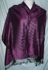Purple Geometric Fringed Pashmina Wrap Scarf 71 X 27.5 In Lightweight