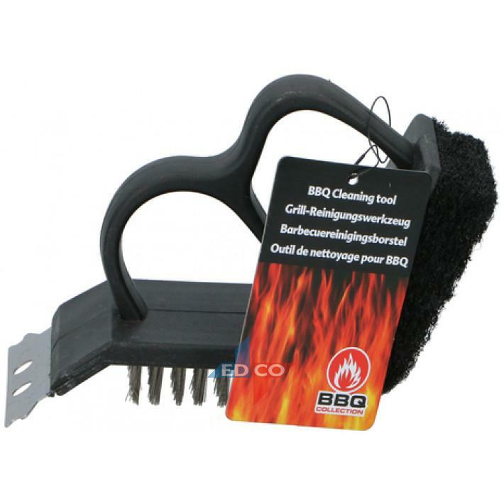 BARBECUE 3-IN-1 CLEANING BRUSH. Grill Wire Oven. Scouring Sponge, Scraper