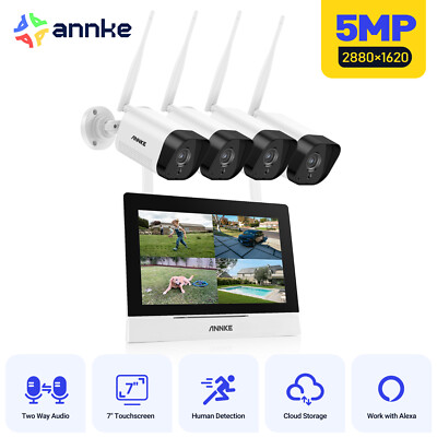 ANNKE 4CH 5MP Wireless Home Security Camera System 7'' Monitor 2 Way Audio WiFi
