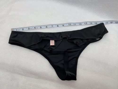 Victorias Secret Solid Black Very Sexy Velvet Satin Bow Open Back Thong Panty XL - Imagen 6 de 14