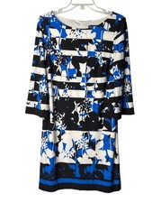 Jessica Howard Midi Sheath Dress Size 10 Long Sleeve Abstract Floral Striped