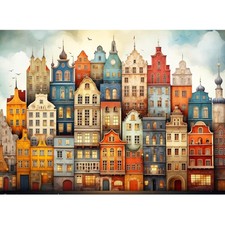 Herausforderndes Puzzlespiel: 1000 Teile - Kunst - Farbenfrohe Stadt - 70x50 cm