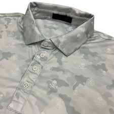 G Fore Polo Shirt Mens XL Gray Camo Skull Golf Performance Stretch Short Sleeve