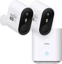 AOSU Security Cameras Wireless Outdoor Home System, True 2K HD 2-Cam-Kit 